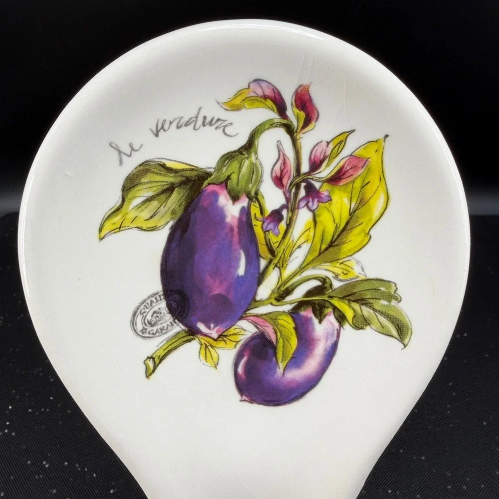 Effetti Home Handmade in Italy Ceramic Spoon Rest Le Verdure Eggplant Botanical‎